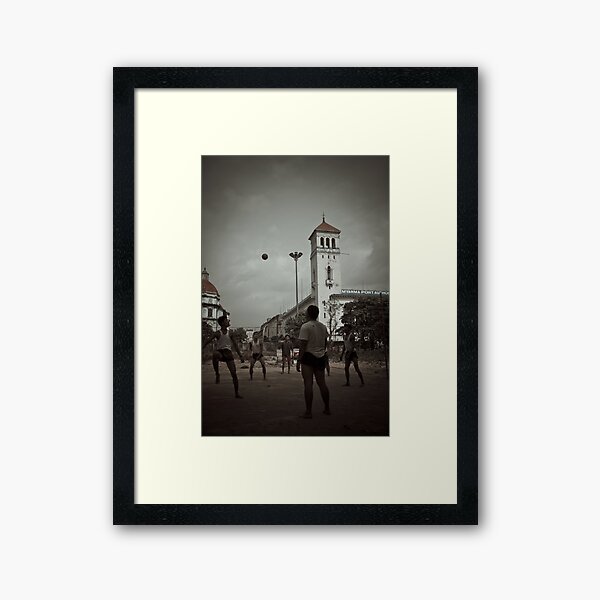 Playing chinlone in Yangon Framed Art Print