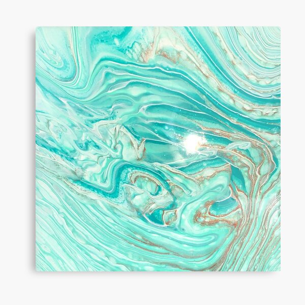 Turquoise, gold, and white abstract Metal Print