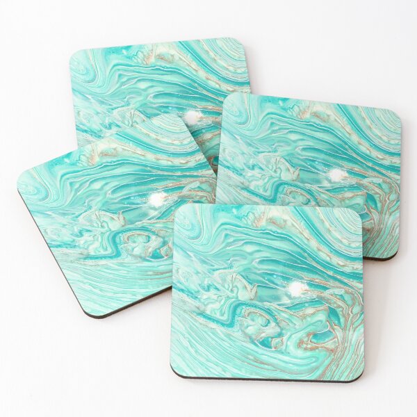Turquoise, gold, and white abstract Coasters (Set of 4)