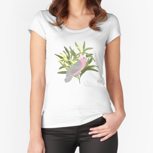 Pink Galah in Australian Native Wattle Fitted Scoop T-Shirt