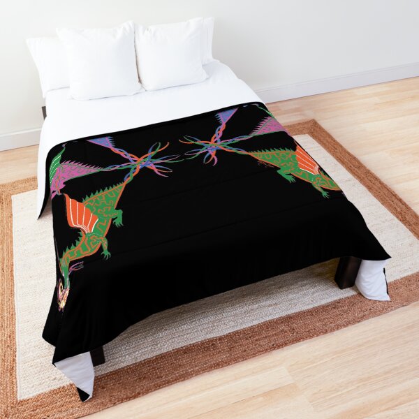 Six Colorful, Fire-Breathing Dragons Comforter