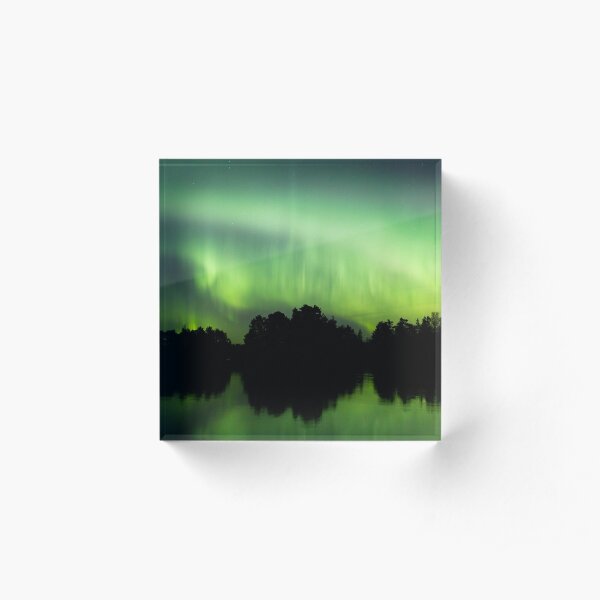Northern lights glowing over lake in Finland Acrylic Block
