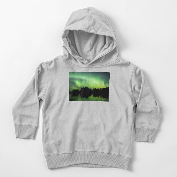 Northern lights glowing over lake in Finland Toddler Pullover Hoodie