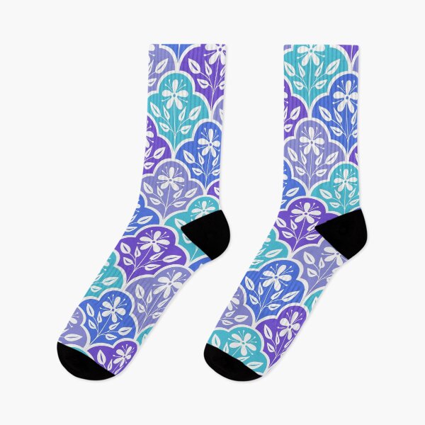 Item preview, Flower ornament ogee pattern in blue, purple and turquoise designed and sold by HannaPaulina.