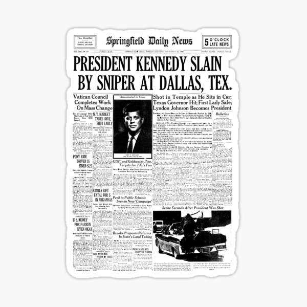 Kennedy Assassination Newspaper Headline design Sticker