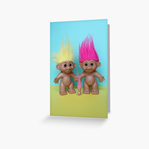 Trolls with their new baby troll Greeting Card