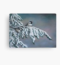 Chick-a-dees in the Snow Canvas Print