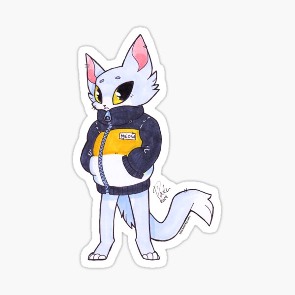 MEOW - Traditional art, Cat in jacket Sticker
