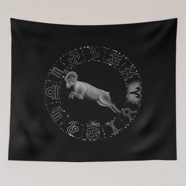 Item preview, Aries Zodiac the Ram character graphic with star circle border and the 12 astrology symbols.  designed and sold by MortalDesigns.