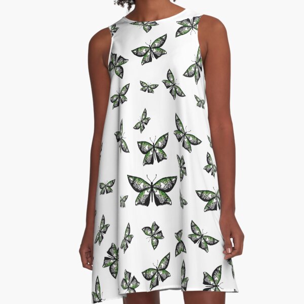 Fly With Pride: Aromantic Flag Butterfly A-Line Dress