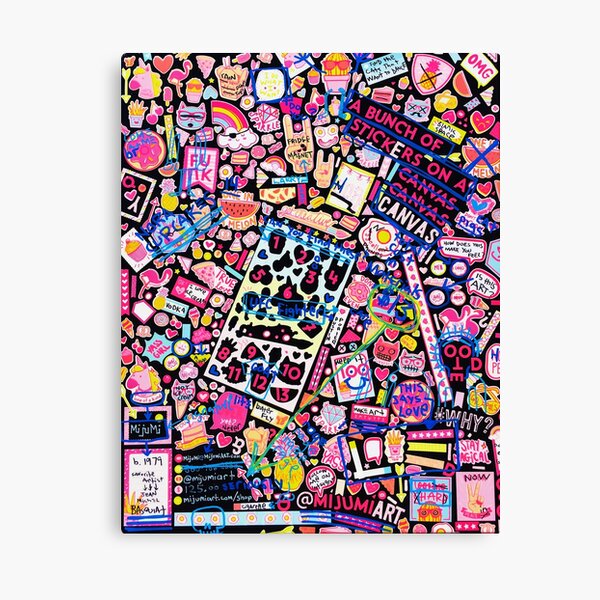 A Bunch of Stickers on a Canvas Canvas Print