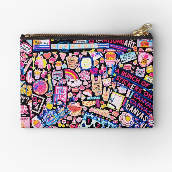A Bunch of Stickers on a Canvas Zipper Pouch