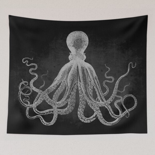 Item preview, Vintage Lord Bodner Octopus Print - White on Black designed and sold by itsjensworld.