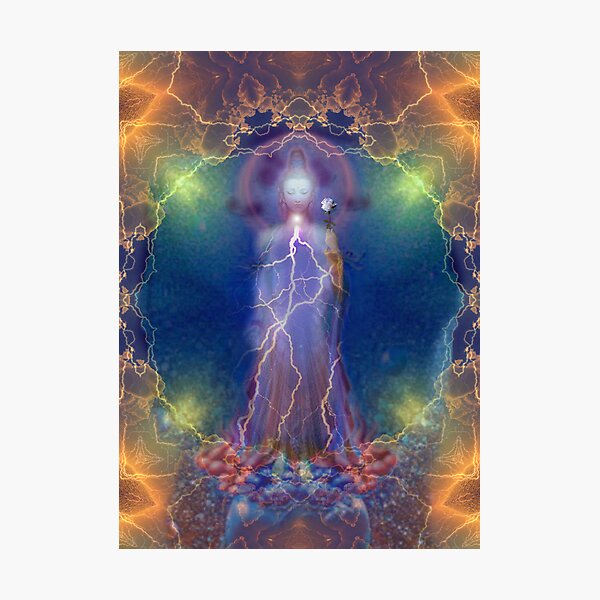 Quan Yin and the silent song of the lightning white rose of wisdom Photographic Print