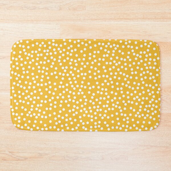 Retro Mustard Yellow and White Polka Dot Bath Mat