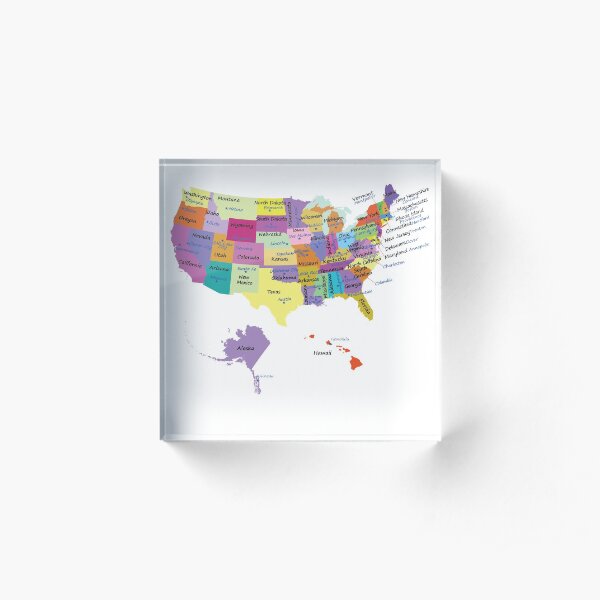 USA map with states and capital cities Acrylic Block