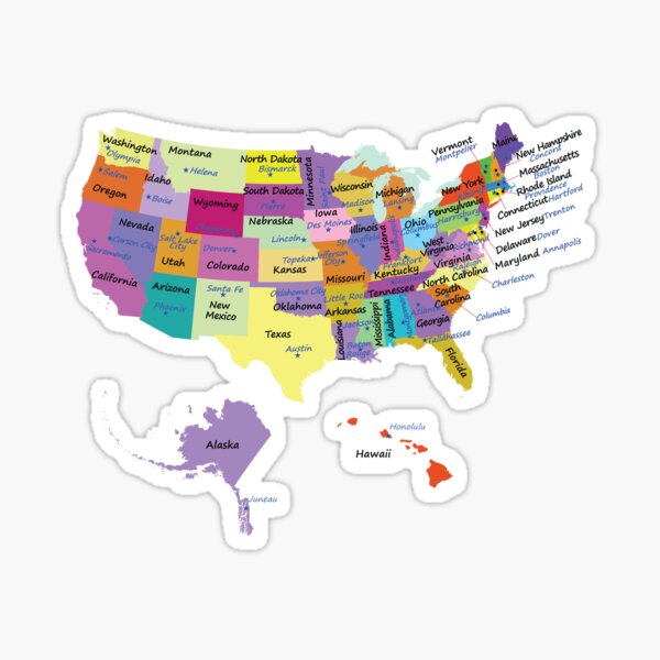 USA map with states and capital cities Sticker