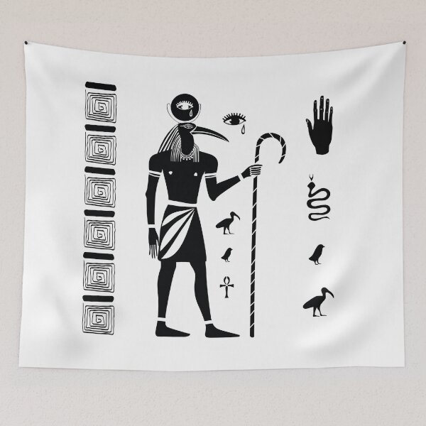 Item preview, The ancient Egyptian god Thoth with the head of an ibis and ancient Egyptian symbols designed and sold by zatmeniee.