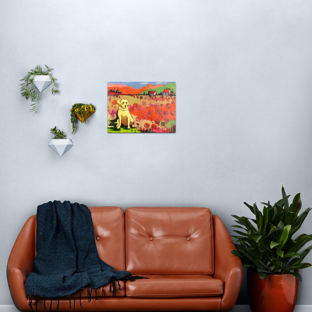 Dog in field of flower Metal Print