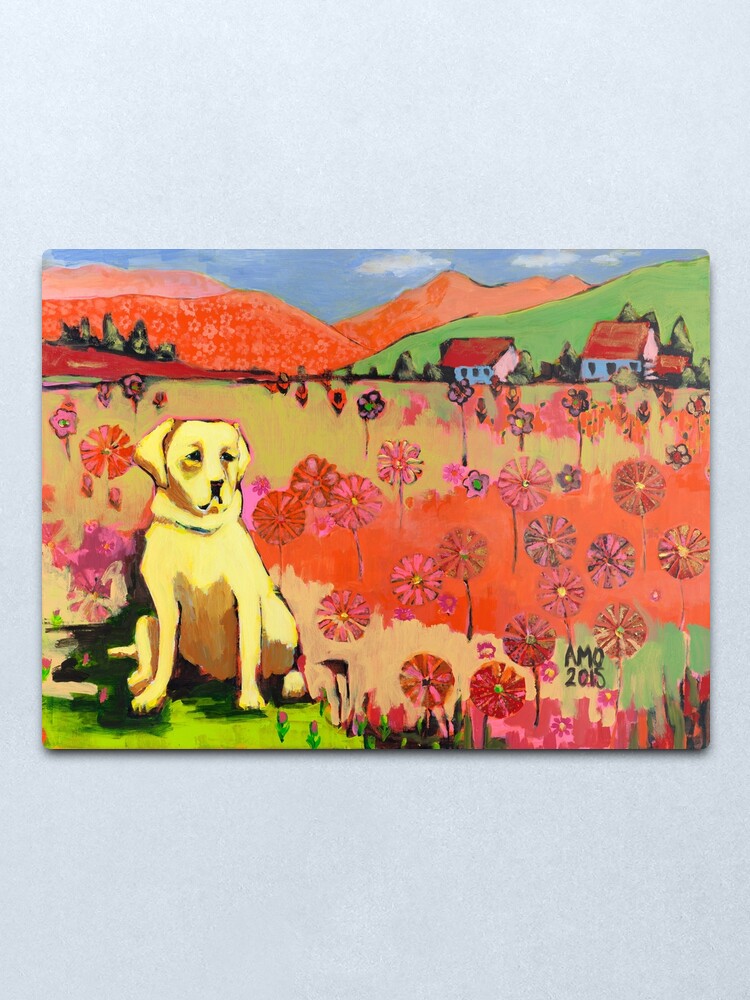 Alternate view of Dog in field of flower Metal Print