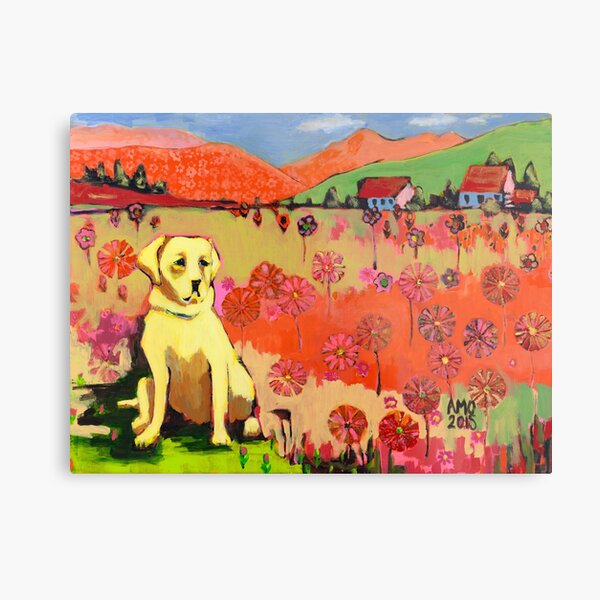 Dog in field of flower Metal Print
