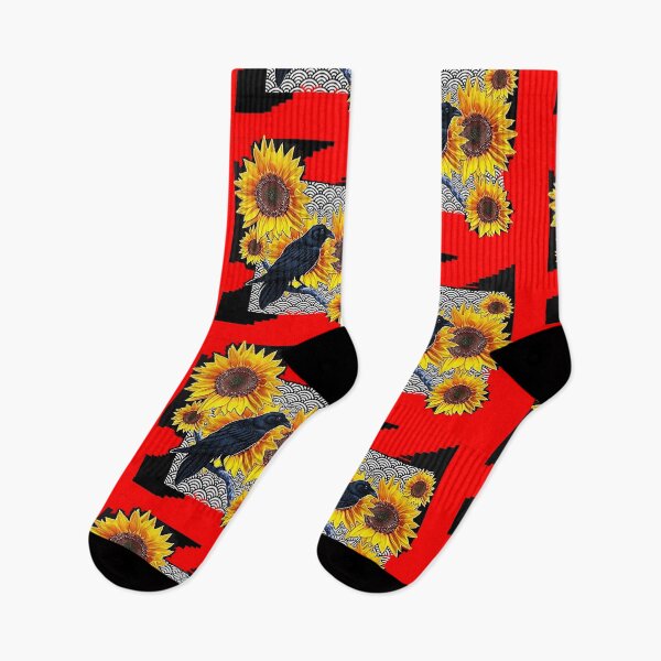 Item preview, BLACK CROW YELLOW SUNFLOWERS RED-BLACK ABSTRACT designed and sold by sharlesart.