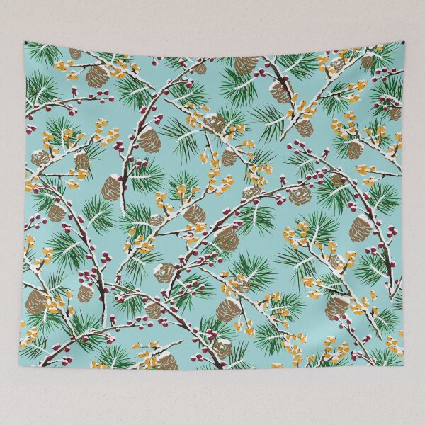 Item preview, Winter Berries and Pinecones with Mint Background designed and sold by Cheryl Graham.