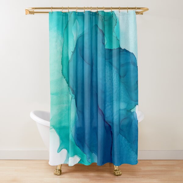 Teal Sunrise Abstract Blue Painting Shower Curtain