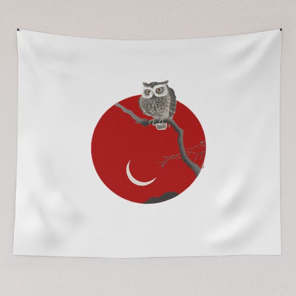 Item preview, Japanese Flag - Long-eared Owl on Bare Tree Branch designed and sold by weavernap.