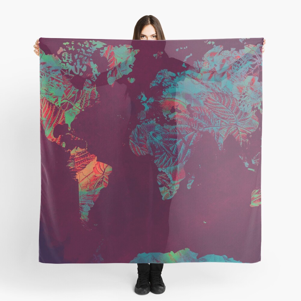 world map blue red #map #worldmap Scarf