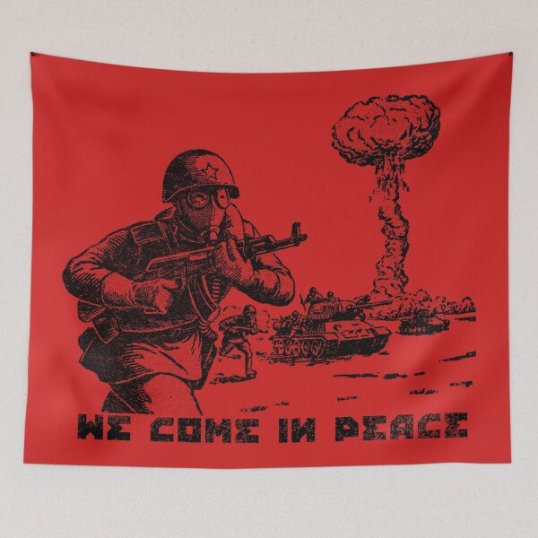 Item preview, We come in peace - retro futuristic soviet propaganda designed and sold by pignpix.