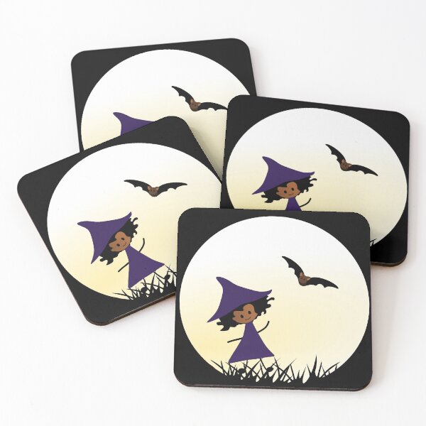 Item preview, Cute Little Witch Girl with Bat in front of the Full Moon designed and sold by nutmegfairy.