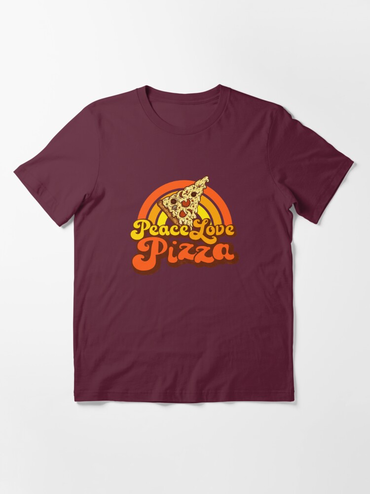 Essential T-Shirt, Peace Love Pizza - Retro Rainbow designed and sold by jitterfly