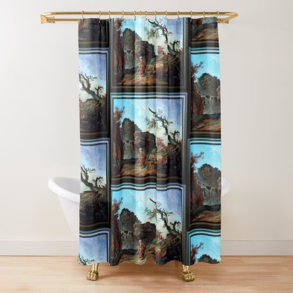 La Cascade by Hubert Robert - Old Masters Reproductions Shower Curtain