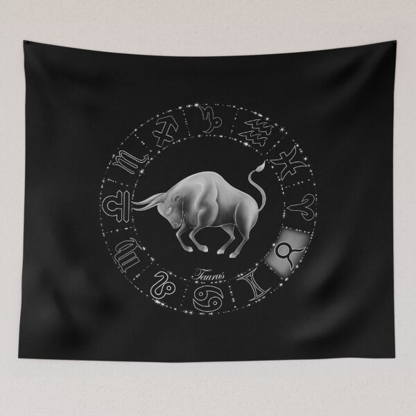 Item preview, Taurus Zodiac the Bull character graphic with star circle border and the 12 astrology symbols.  designed and sold by MortalDesigns.