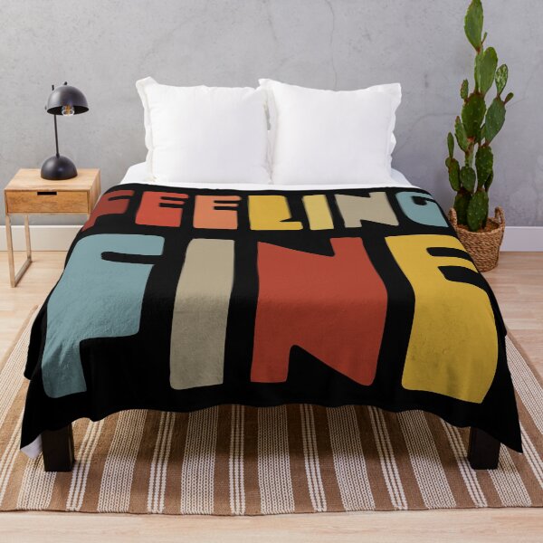 Item preview, Feeling Fine. Cute and Optimistic Saying in Retro Colours against a Solid Black Background designed and sold by kierkegaard.