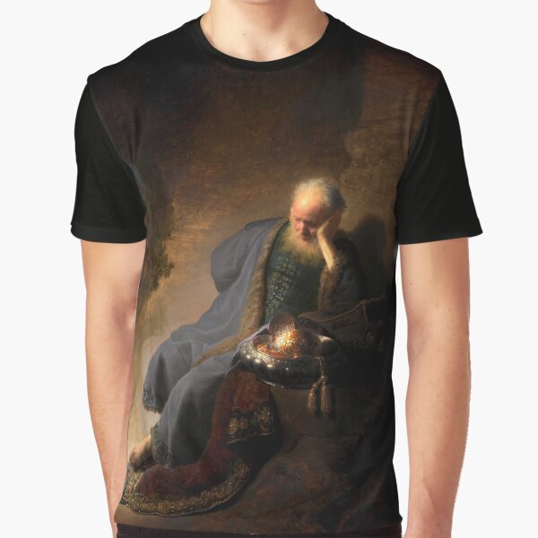 Xzendor7 Graphic T-Shirts - Jeremiah Lamenting the Destruction of Jerusalem by Rembrandt van Rijn Graphic T-Shirt