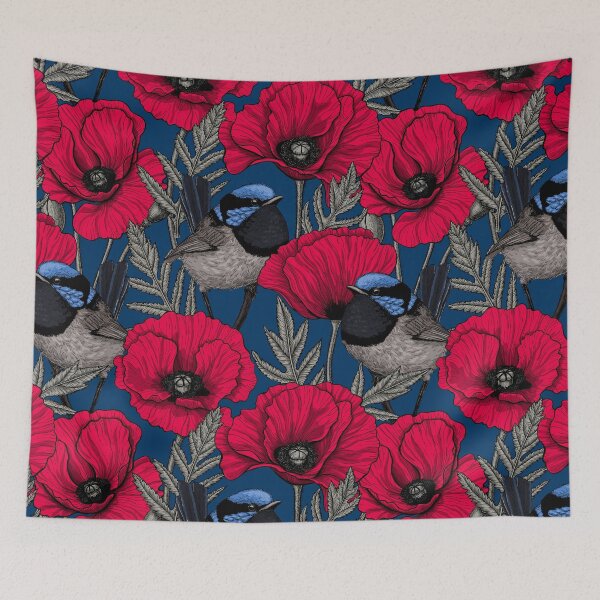 Item preview, Fairy wren and poppies designed and sold by Katerina Mitkova Kirilova.