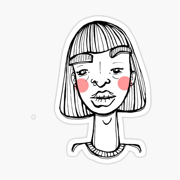 black and white portrait of a female with pink cheeks Sticker