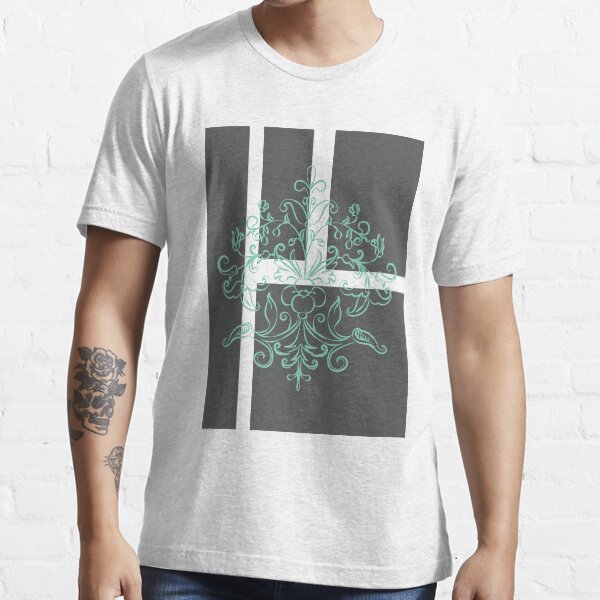 "Modern grey squares mint green flourish damask element " Tshirt for
