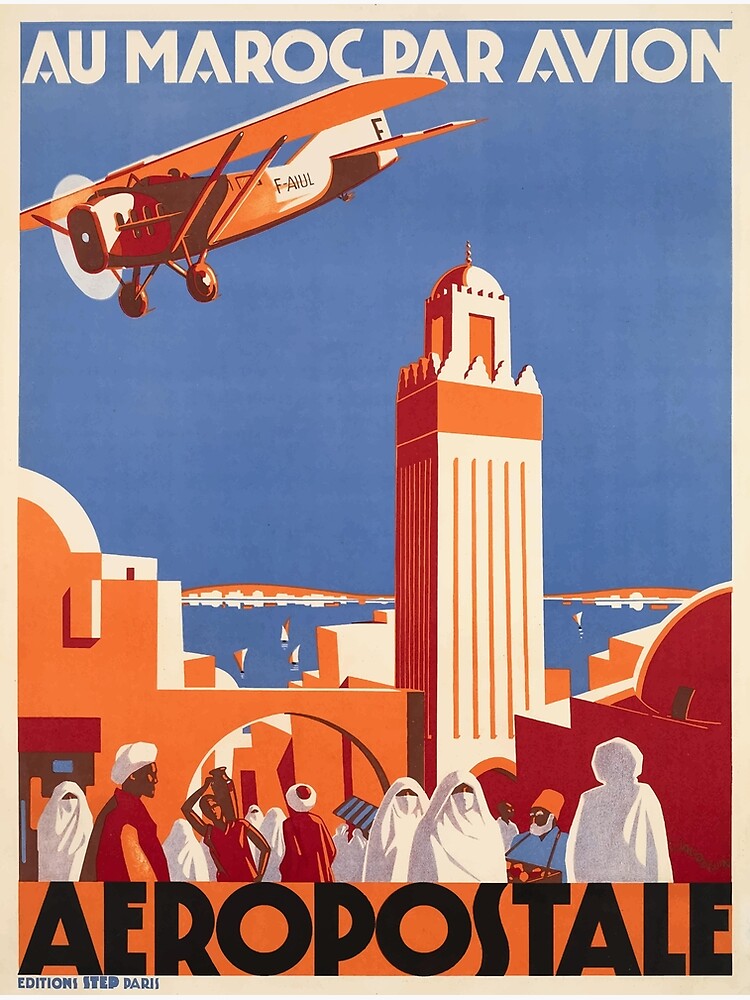 Discover 1928 Morocco Aviation Travel Poster Premium Matte Vertical Poster
