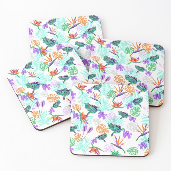 Item preview, Bird of paradise and humming bird turquoise palm leaves designed and sold by SweetCoolVibes.