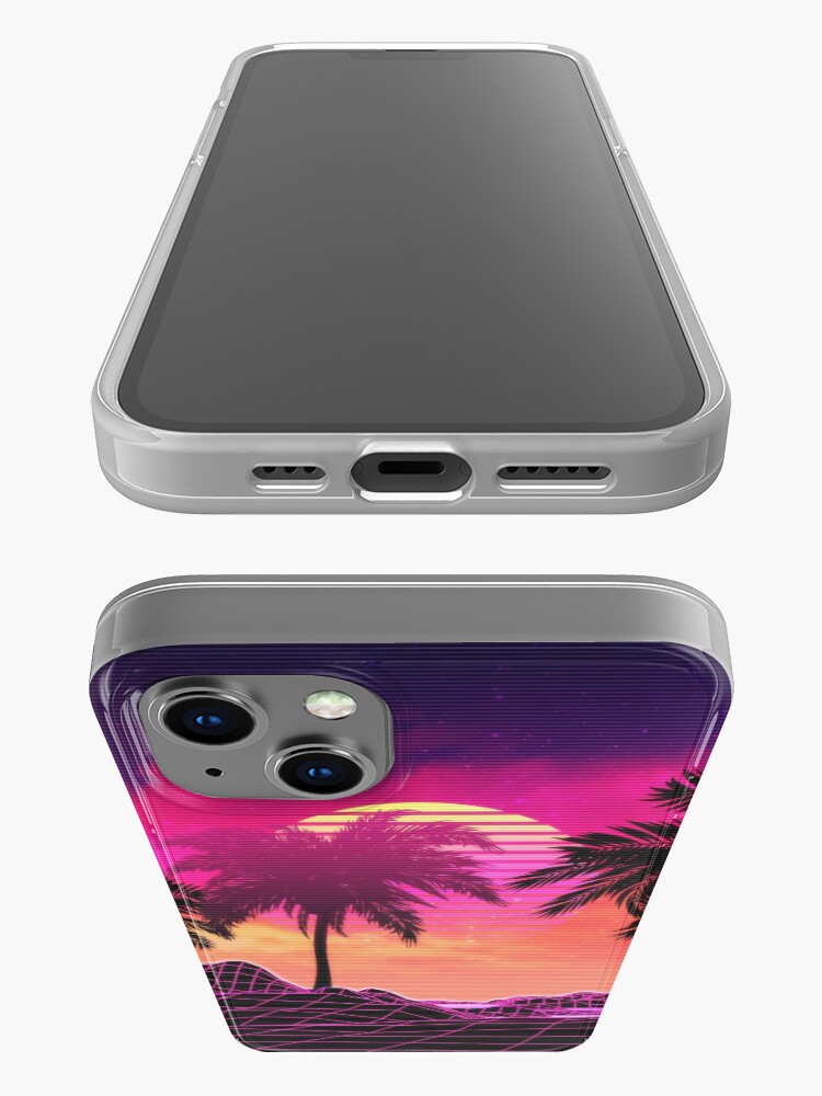 Alternate view of Pink vaporwave landscape with rocks and palms iPhone Case
