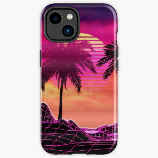 Pink vaporwave landscape with rocks and palms iPhone Tough Case