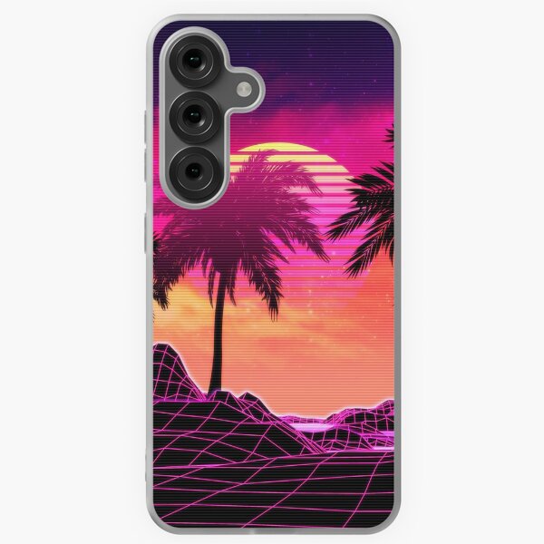 Item preview, Pink vaporwave landscape with rocks and palms designed and sold by AnnArtshock.