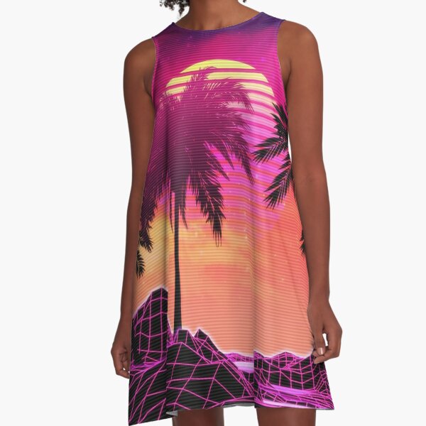 80s Vaprwave rocks and palm trees design