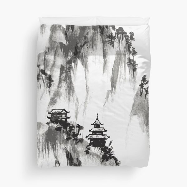 Ink Chinese Painting Mountain Art Duvet Cover