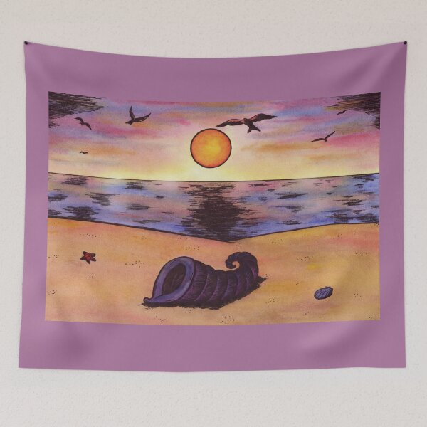 Item preview, watercolour painting mussle on a beach while sunset designed and sold by Jonah Augustin Gray.