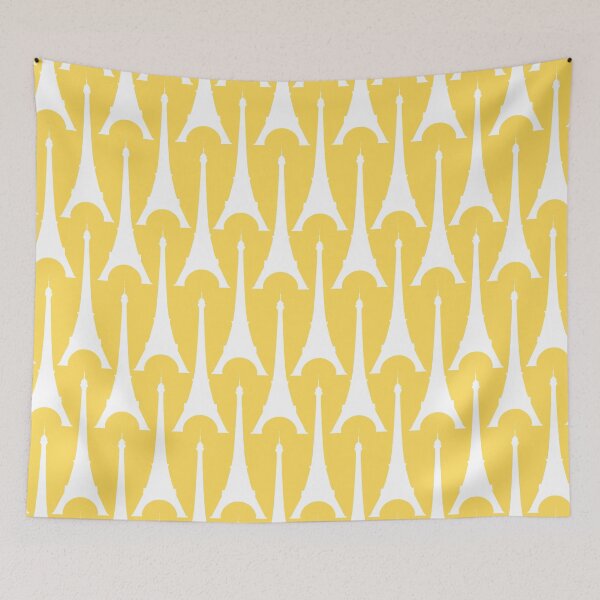 Item preview, Eiffel Tower White Silhouette On Mustard Yellow designed and sold by rewstudio.