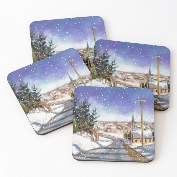Item preview, Village Church on Snowy Winter Day, Pastel Art designed and sold by JoyfulWhimsy.